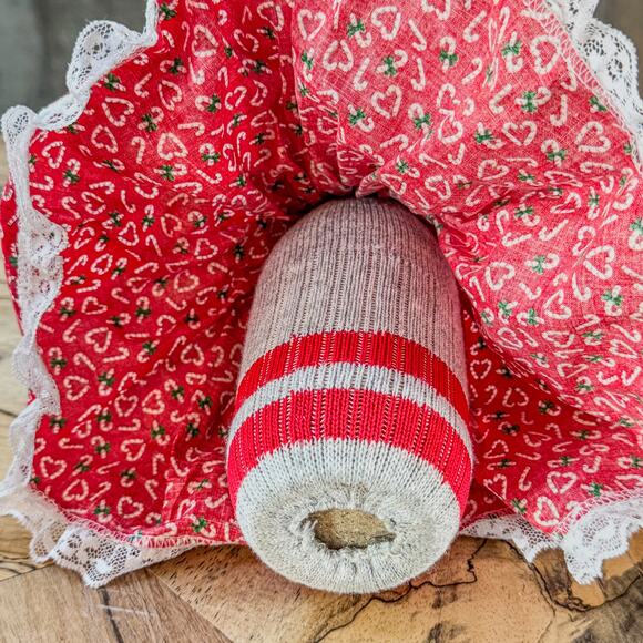 Primitive Folk Art Sock Bottle Christmas Granny Mouse w Bifocals/Candy Cane-12”H - Picture 7 of 9